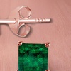 Image 1: 14K Rose Gold Plated 4 Ct Princess Cut Emerald Stud Earrings. 