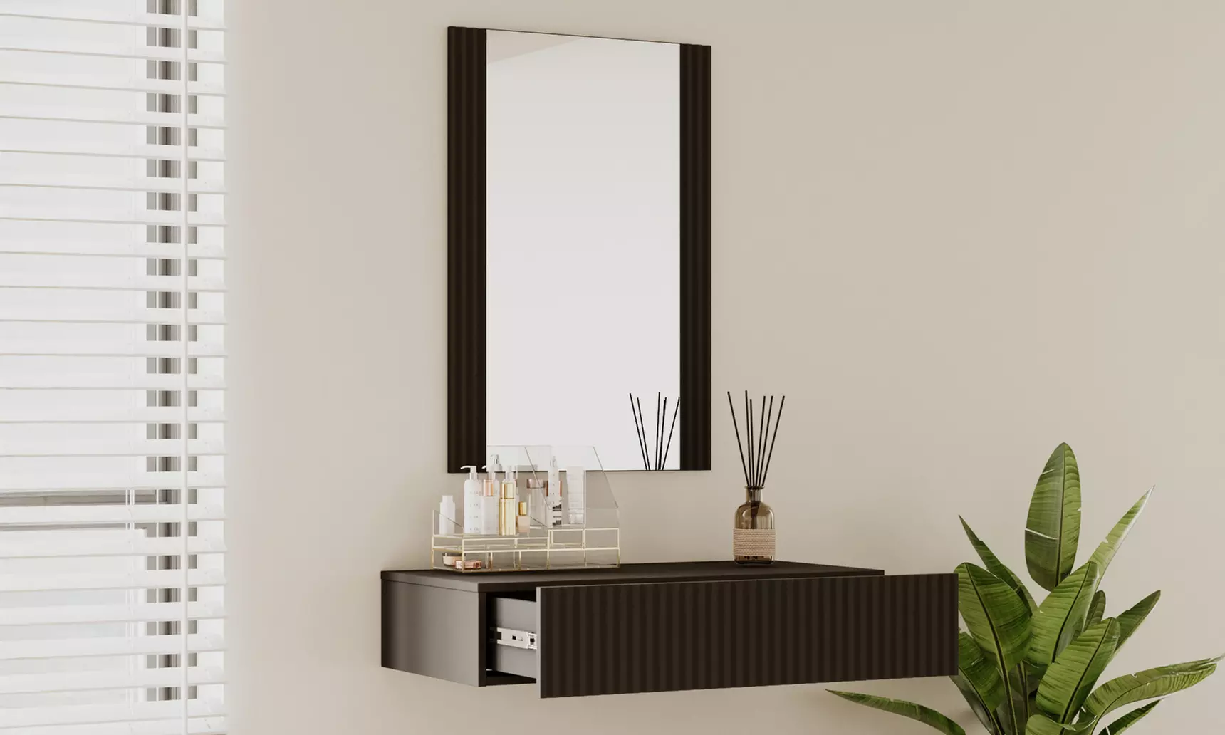 Toletta Velia scanalata con cassetto e specchio