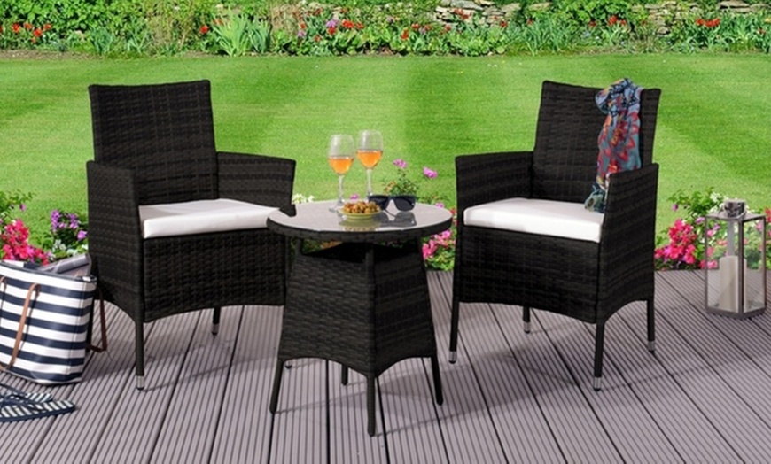 Image 1: Rattan-Effect Marrakech Two Seater Bistro Set with Optional Cover