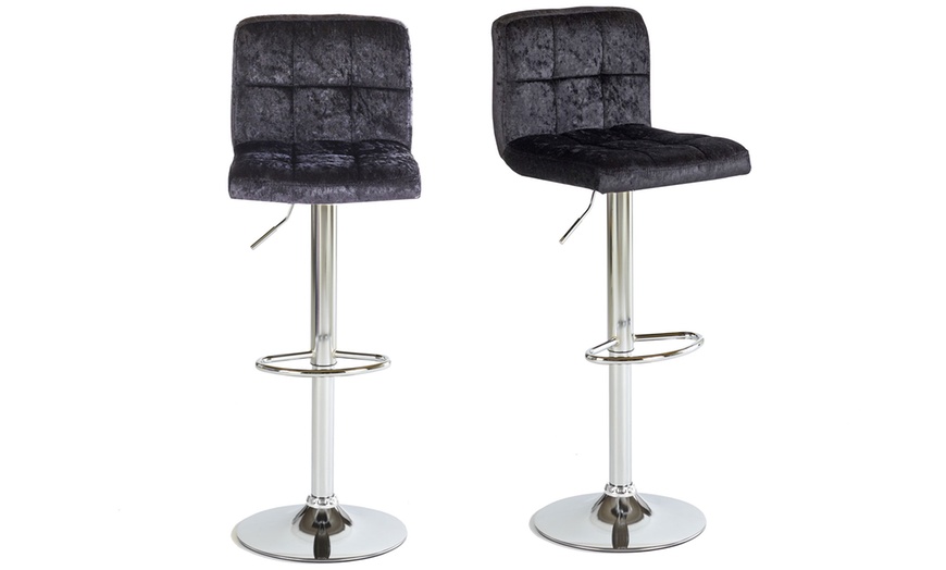 Image 14: Two Crushed Velvet Bar Stools