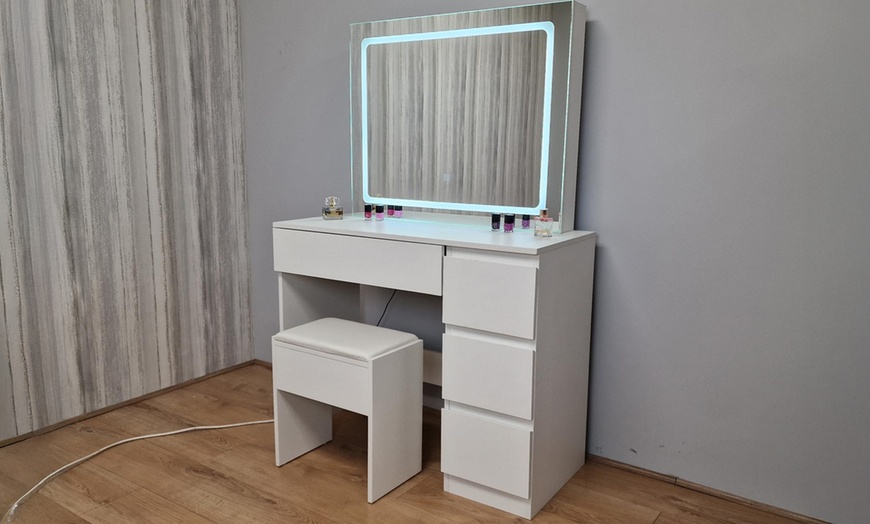 Image 1: LED Dressing Table with Mirror and Stool 