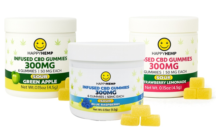 Image 1: Happy Hemp SOUR Infused CBD Gummies - High Potency