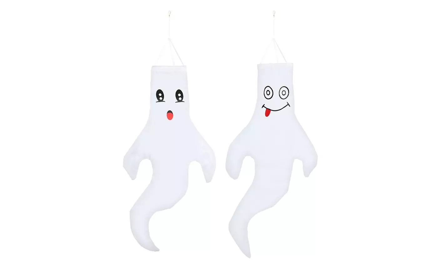 2PCS Large Halloween Hanging Ghost Windsocks Outdoor Yard Decoration