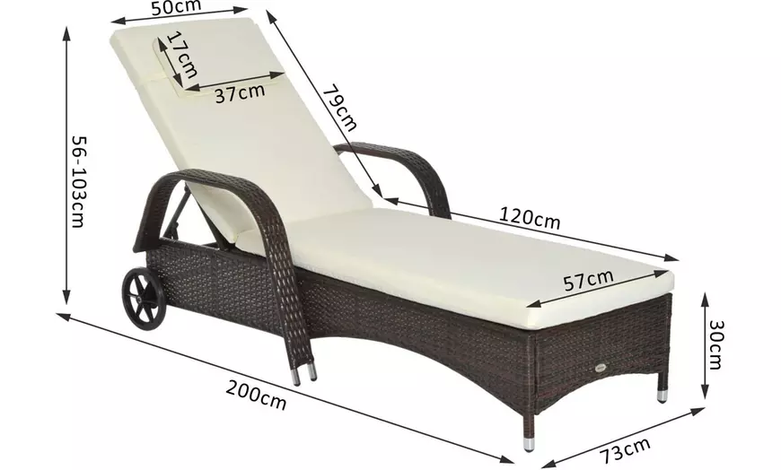 Image 4: Outsunny Rattan-Effect Single Sun Lounger