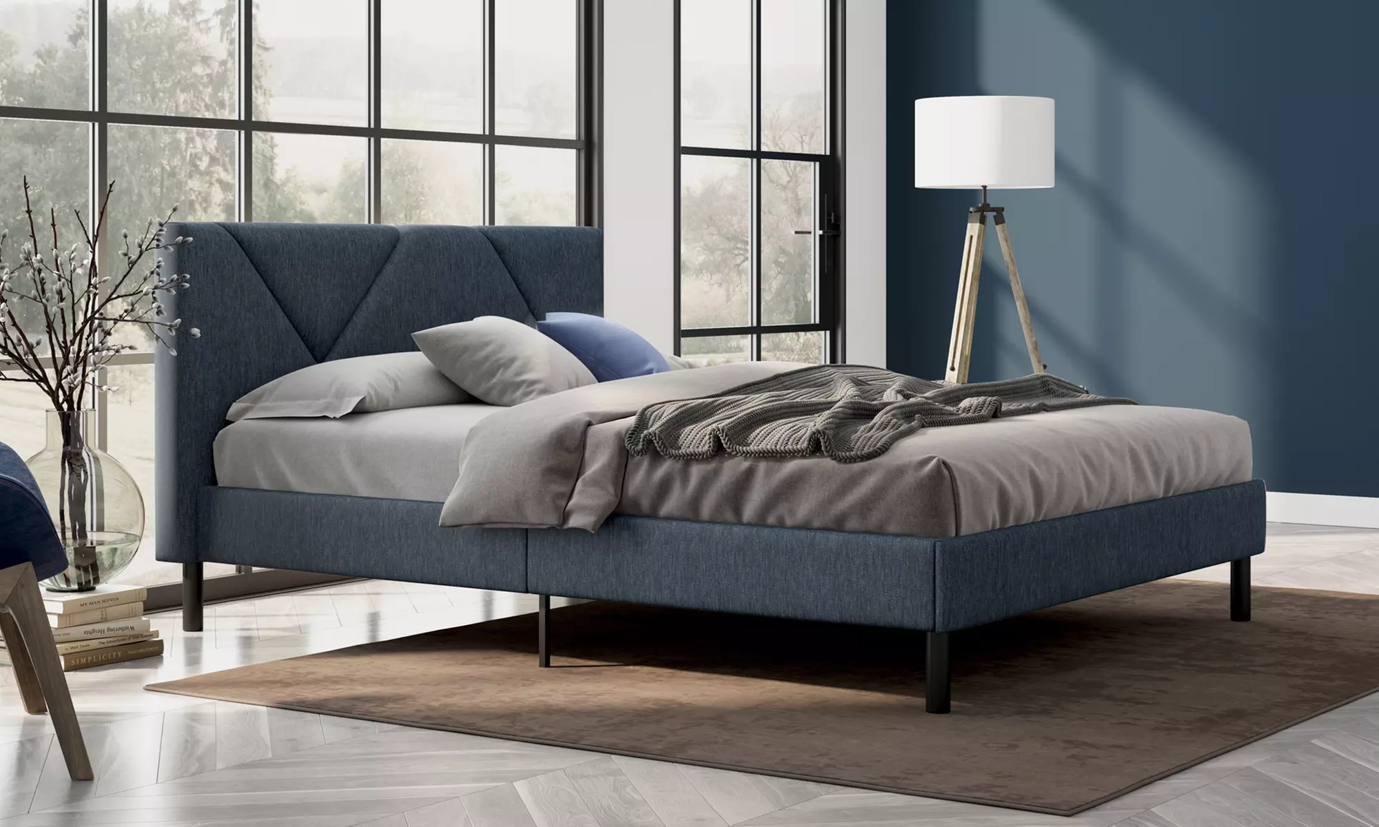 Lit design rembourré "Ric" avec rangement intelligent