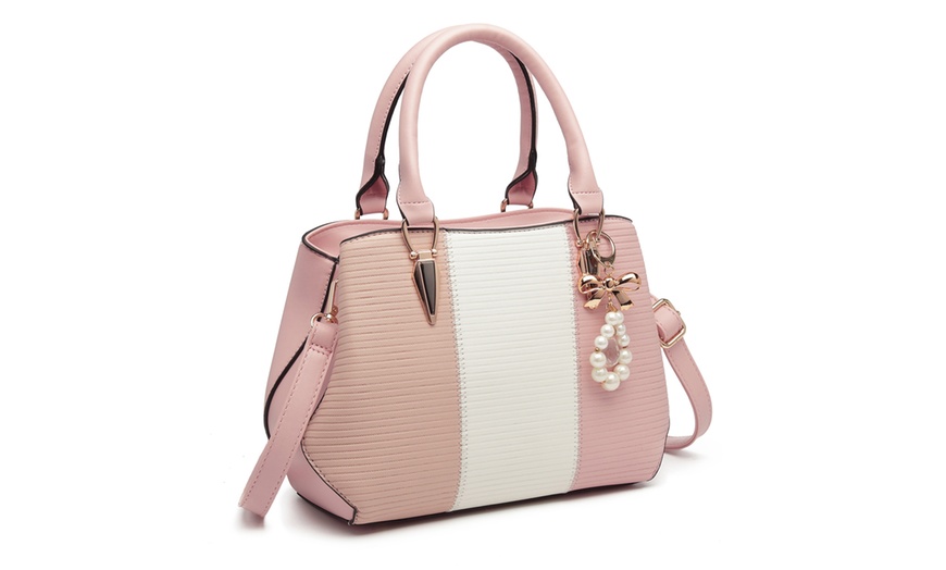 Image 30: Women's Color-block Fashion Tote and Top Handle Handbags