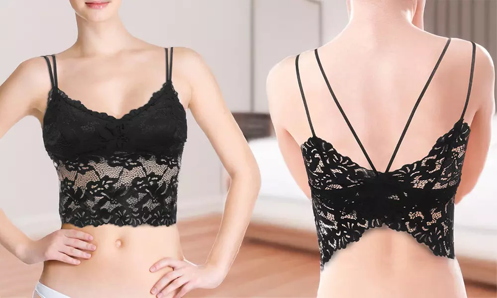 Women's Half Cami Lace Longline Bralette Padded Bra V Neck Camisole Crop Top