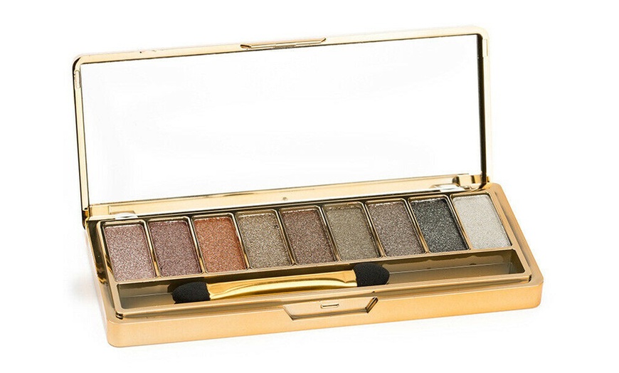 Image 7: 9 Colors Glitter Eyeshadow Eye Shadow Palette & Makeup Cosmetic Brush Set