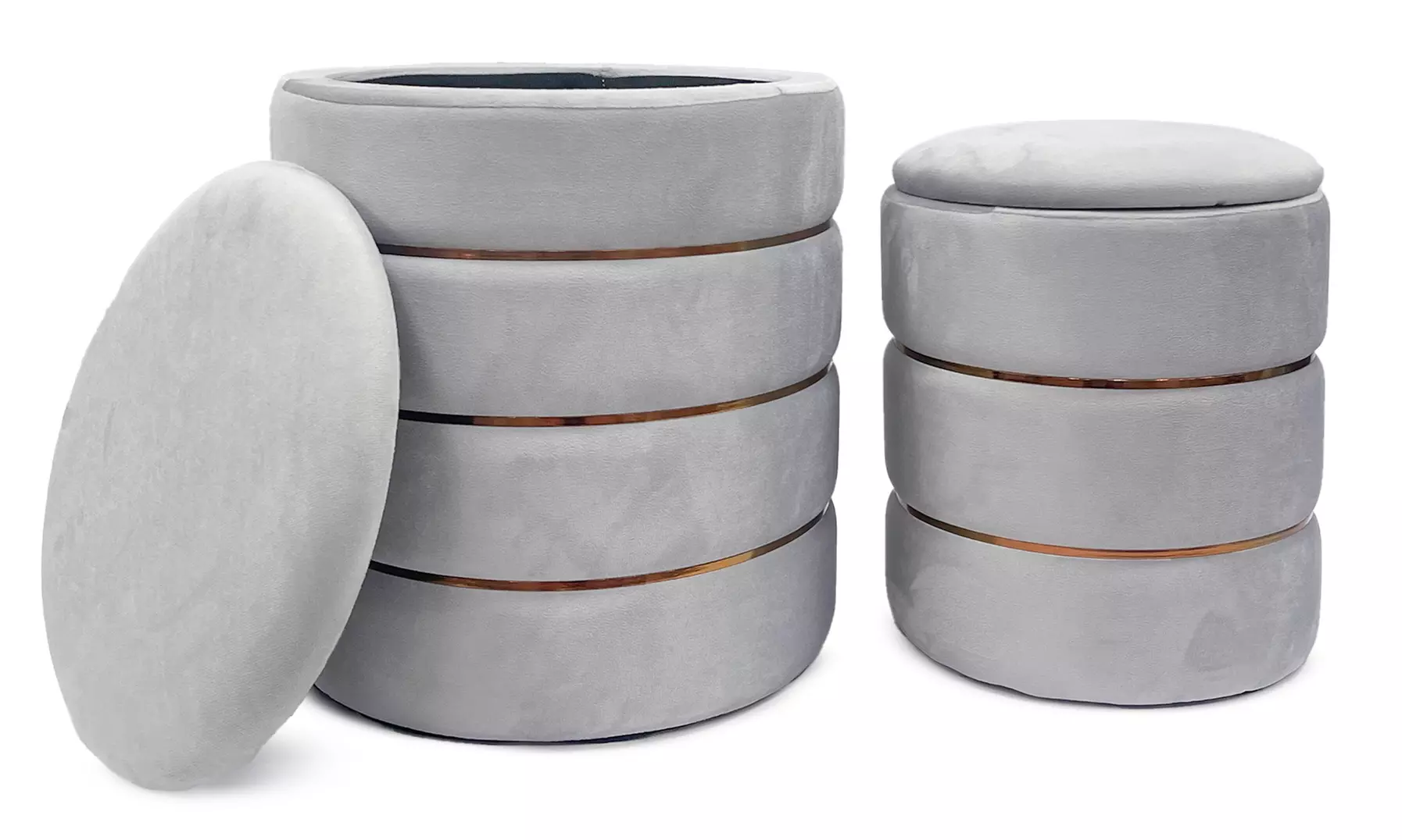 2er-Set zylindrische Samt-Poufs mit Stauraum
