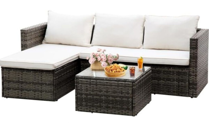 Image 2: L-Shape Three-Piece Rattan Garden Furniture Set 