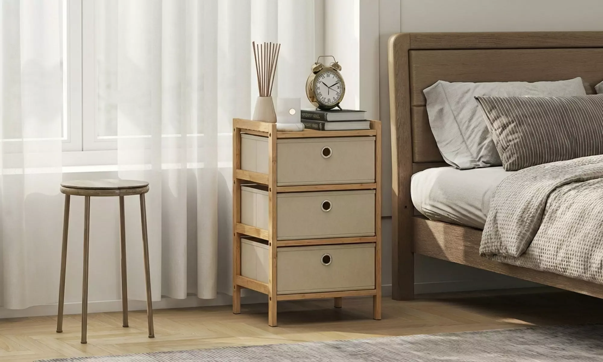 HOMCOM Chest of Drawers Dresser with Bamboo Frame