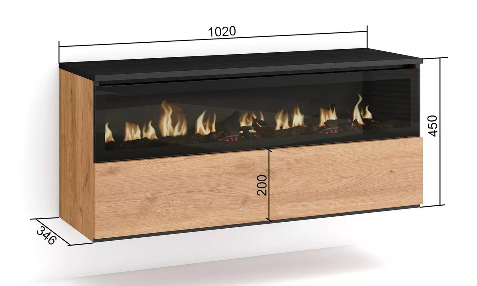 Elektrischer LED-Kamin COZY mit 3D-Feuereffekt, opt. mit Hängeboard