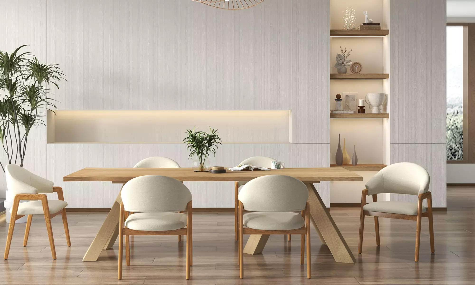 Conjunto de 2 sillas de comedor tapizadas con patas de madera, modelo Woolden, de Doosense, con envío gratuito - Primary Image