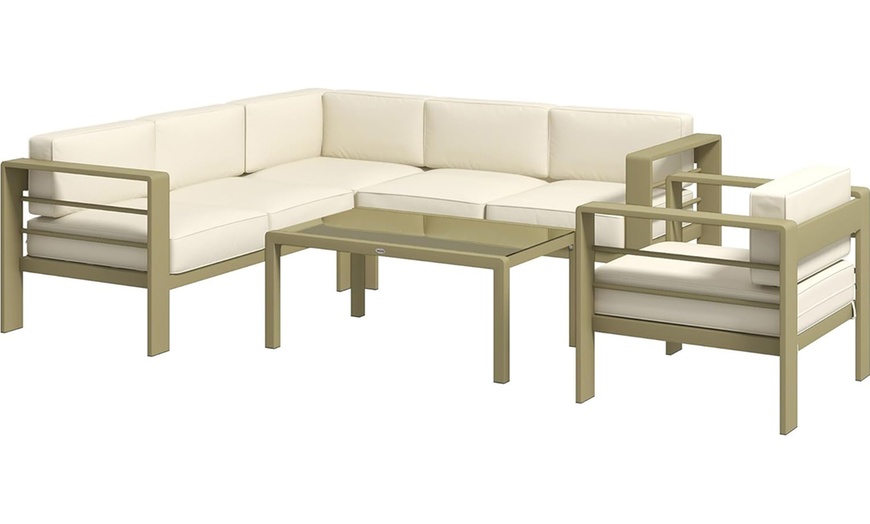 Image 16: Outsunny Aluminium Corner Sofa, Armchair and Table Garden Sofa Set