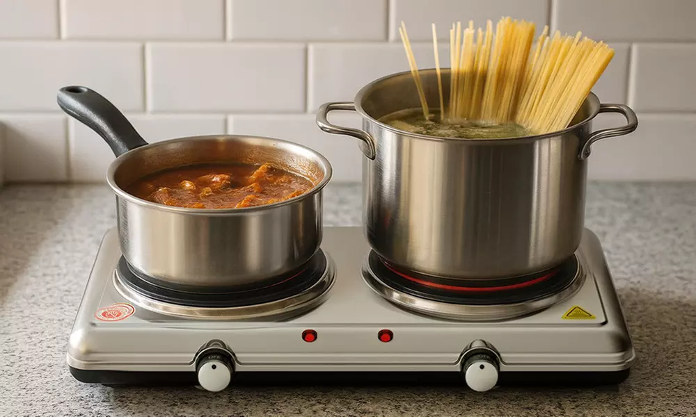 Doppelte Infrarot-Elektrokochplatte aus Glaskeramik 20970 in Schwarz - Primary Image