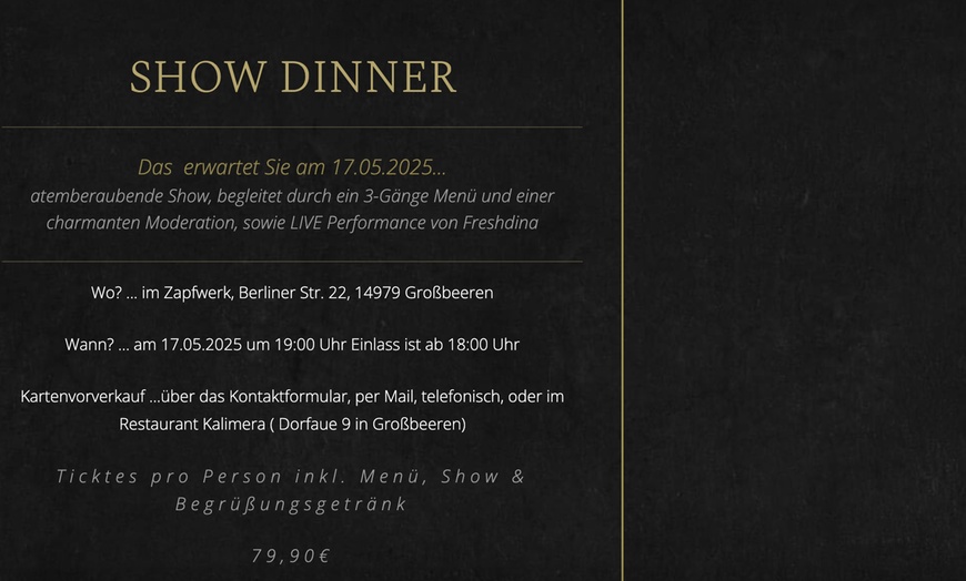 Image 2: Ticket: Faszinierendes Show Dinner inkl. 3-Gänge-Menü, Show & Getränk