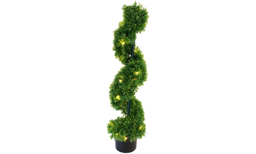 Image 3: Pre-lit Evergreen Spiral Topiary Trees - Set of Two