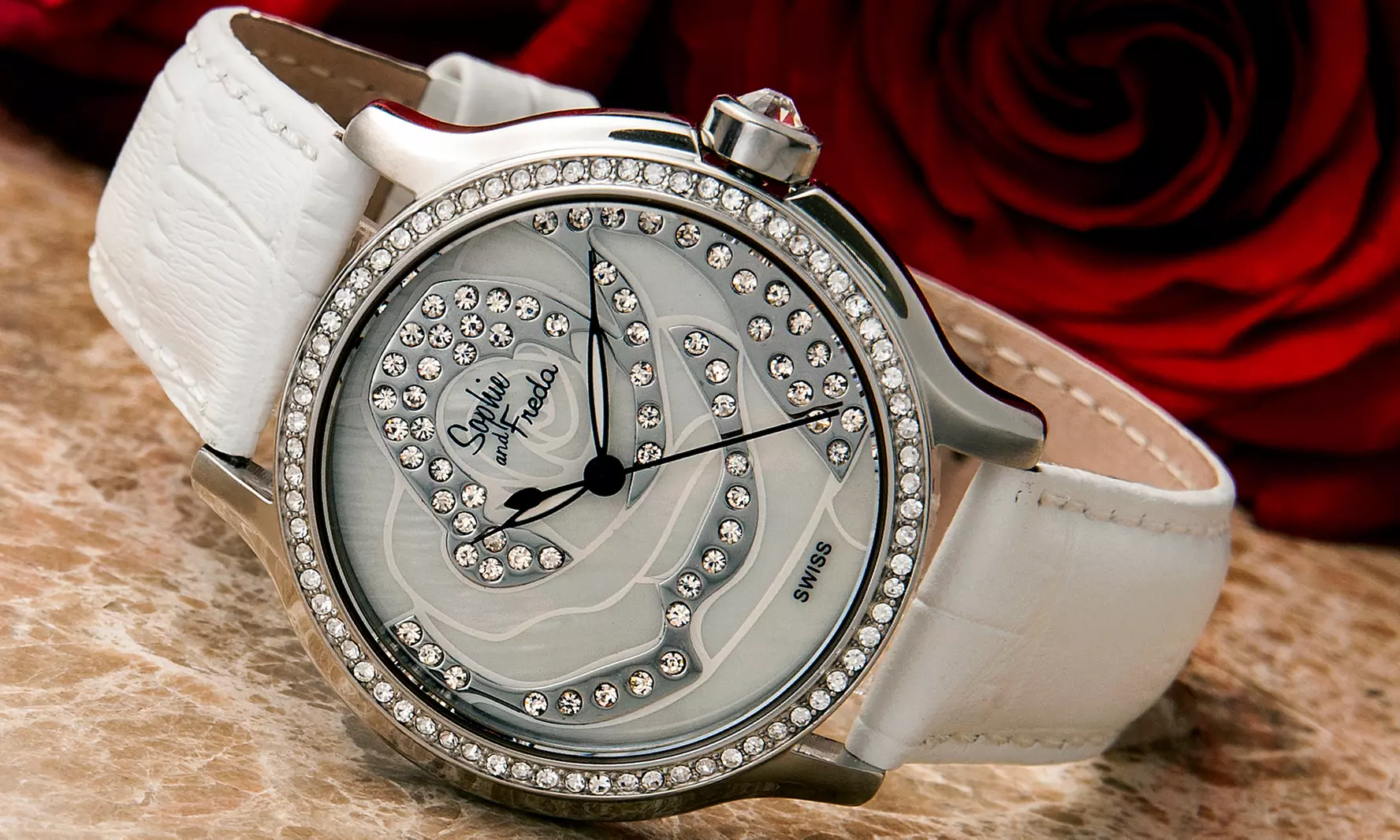 Orologio Sophie & Freda Monaco con quadrante in madreperla, cristalli e cinturino in pelle, disponibile in 5 colori - Primary Image