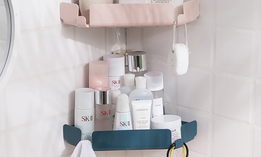 Image 1: Self-Adhesive Corner Shelf Storage Organiser
