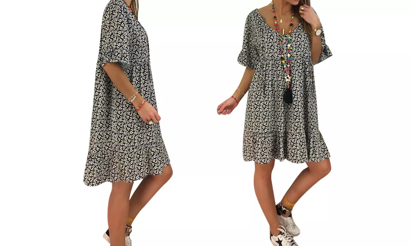 Robe midi imprimée à coupe ample et col V, différentes tailles disponibles - Image 5