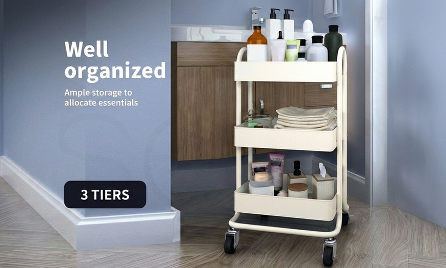 Image 5: Levede 3-Tier Stainless Steel Storage Trolley with 360° Wheels