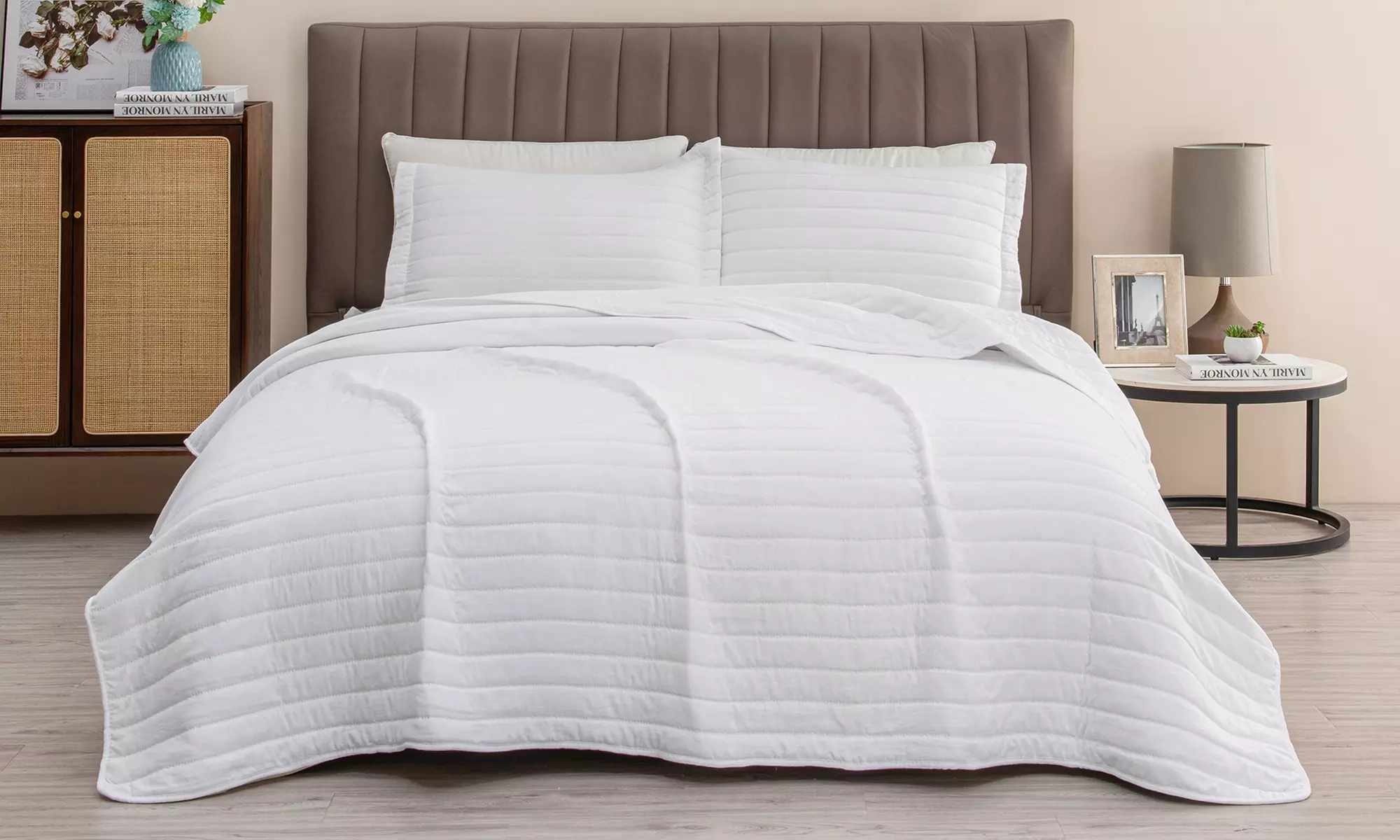 Channel Stitch Microfiber Reversible Quilt Set With Shams