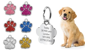 Personalised Engraved Glitter Paw Pet Tag from Decomatters