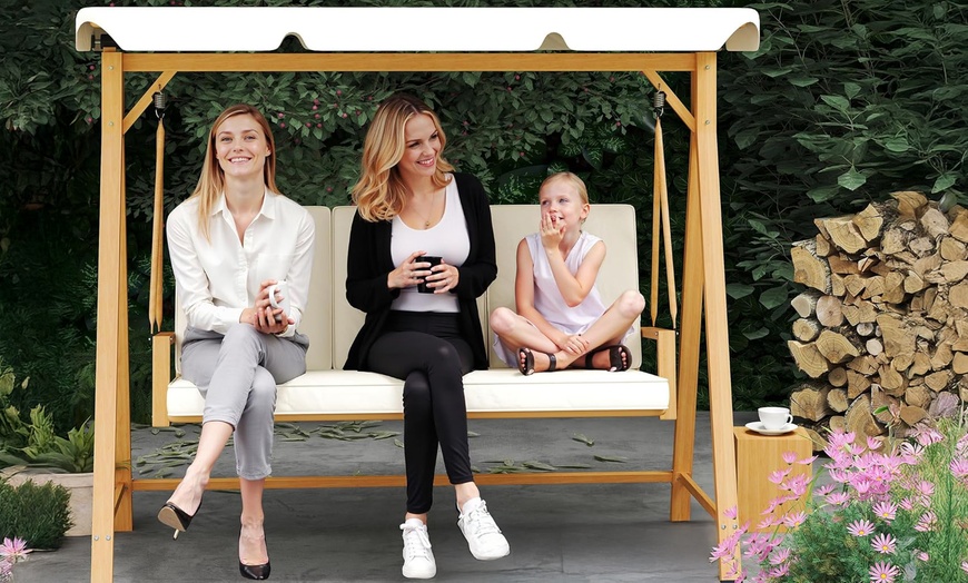Image 7: Outsunny Three-Seater Swing Bench