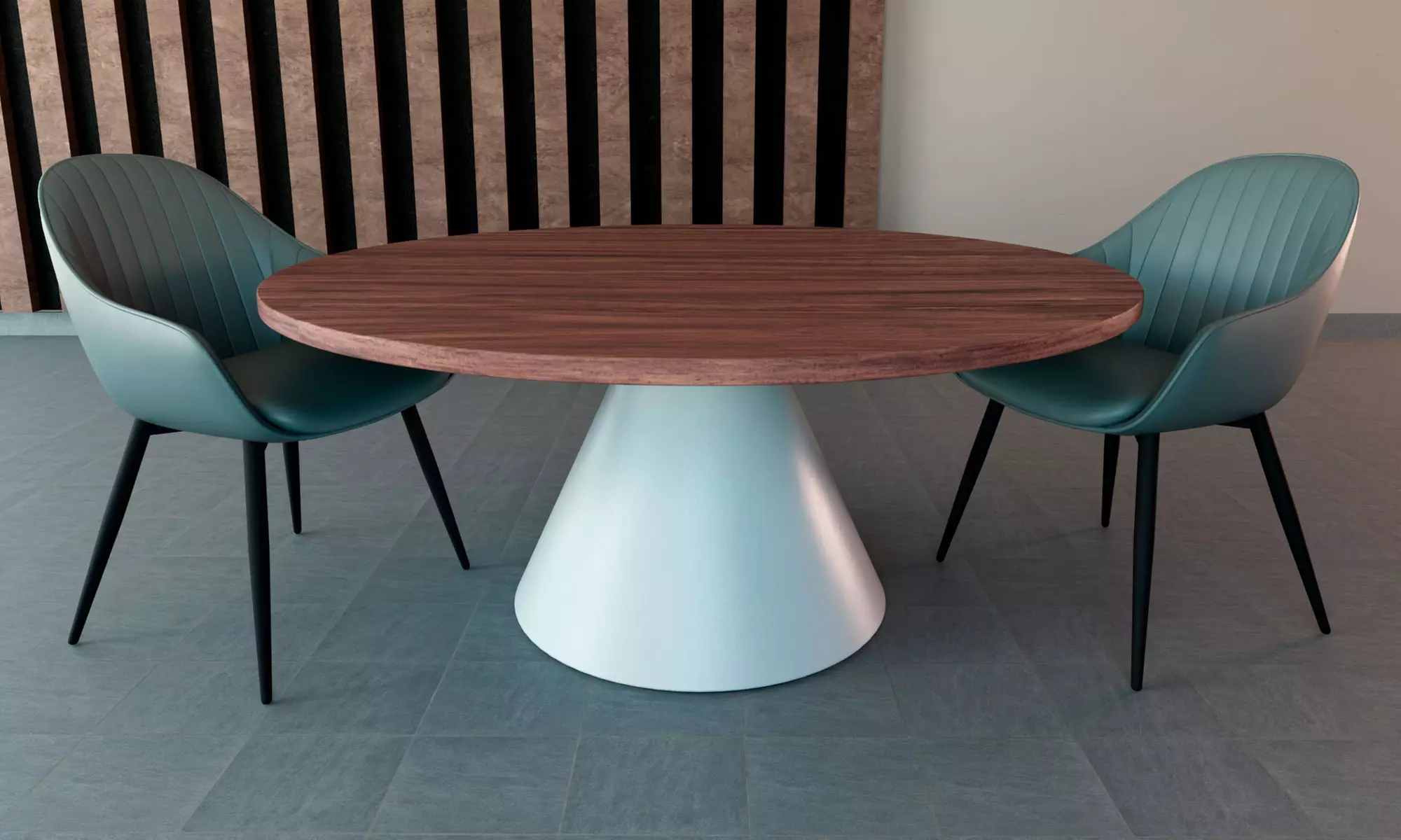 Mesa de comedor Artù en madera con base cónica de metal