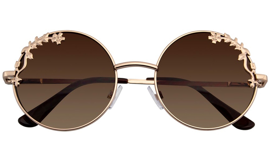 Image 2: Emblem Eyewear - Womens Flower Floral Boho Round Mirror Womens Sunglasses