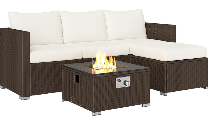 Image 5: Outsunny Five-Piece Rattan-Effect Furniture Set with Fire Pit Table