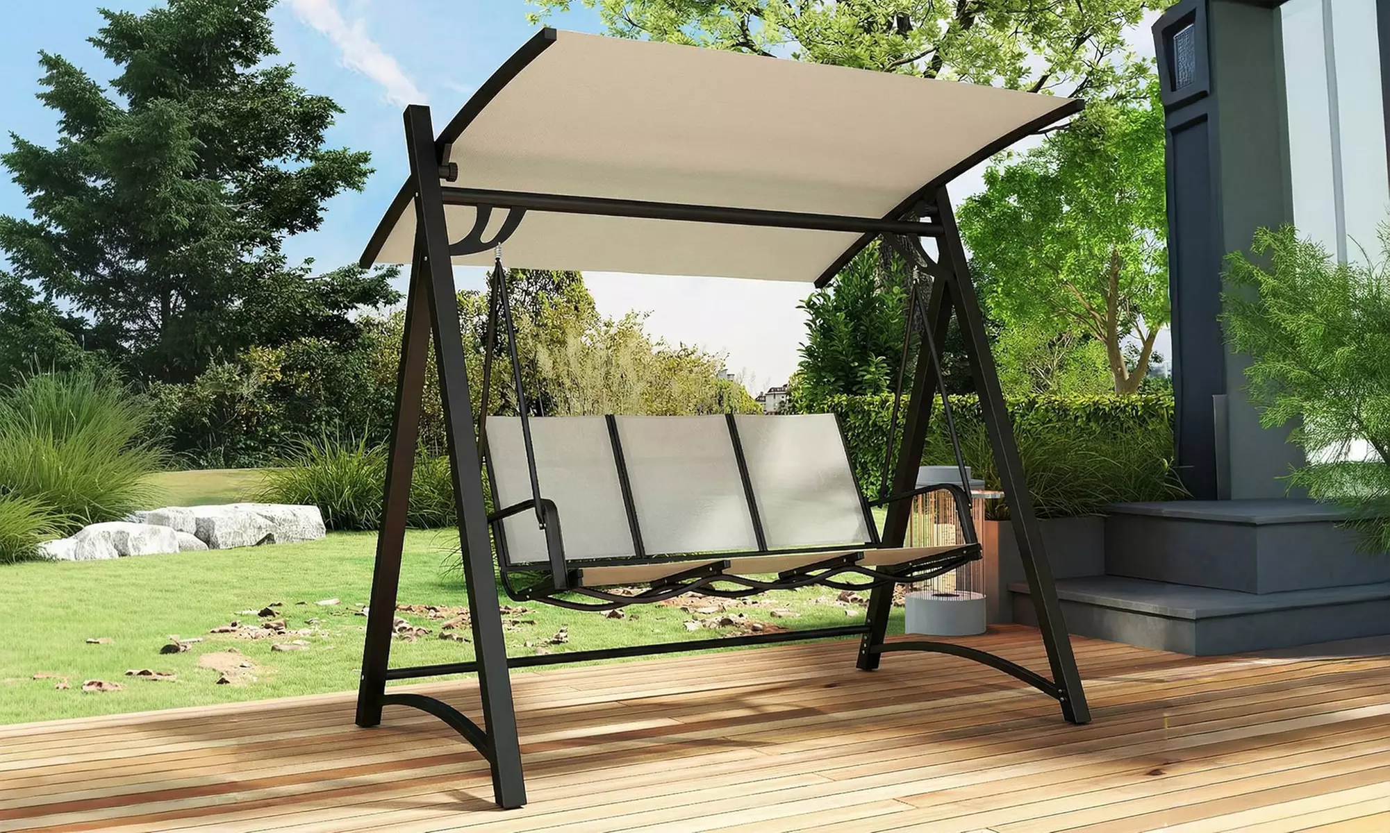 Outsunny 3-Seater Garden Swing Chair; Metal or Wooden Frame