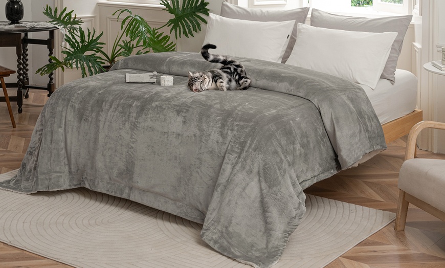 Image 5: Manta polar de doble cara de felpa y sherpa suave