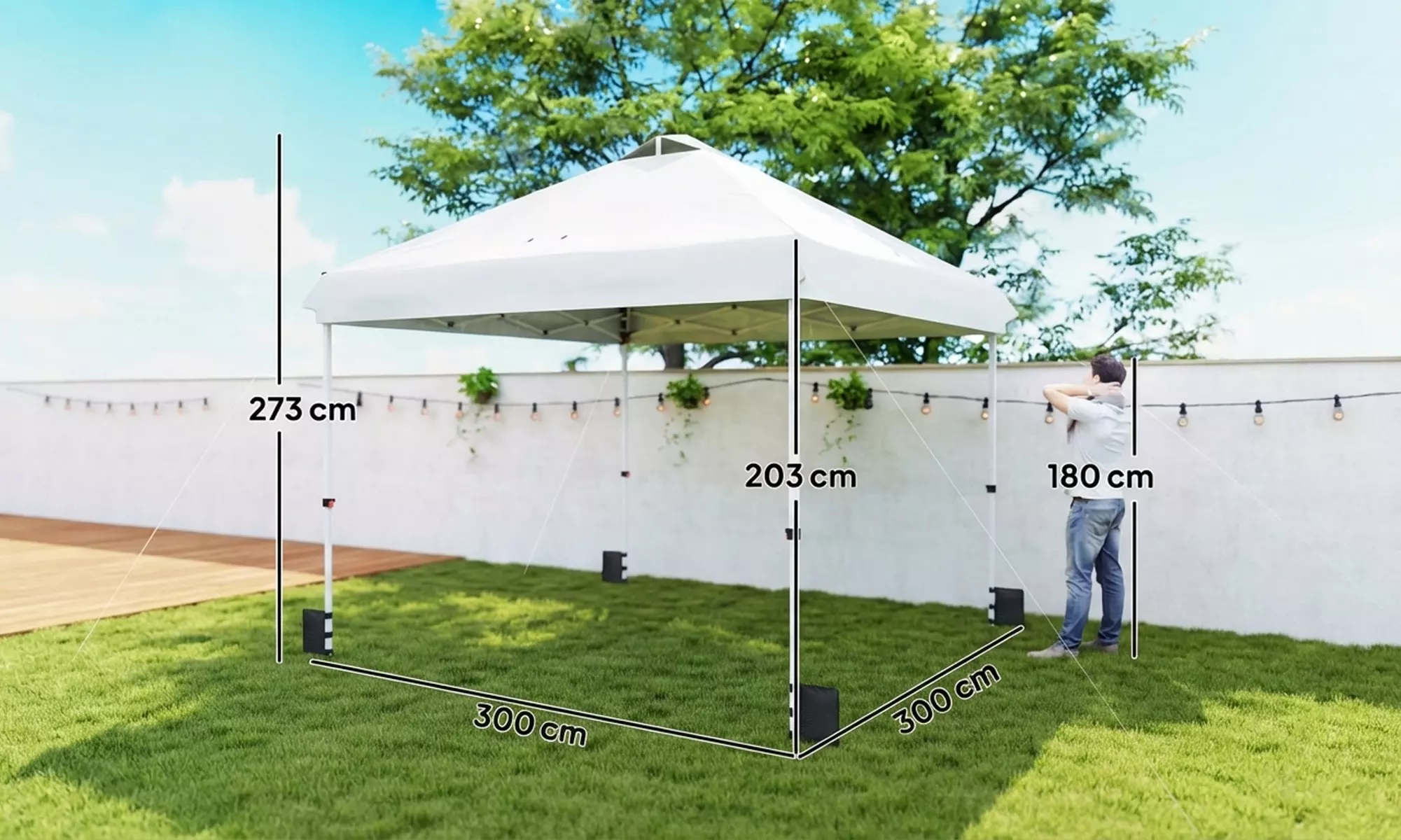 Outsunny 3m x 3m UPF50+ Pop-Up Gazebo with Wheels
