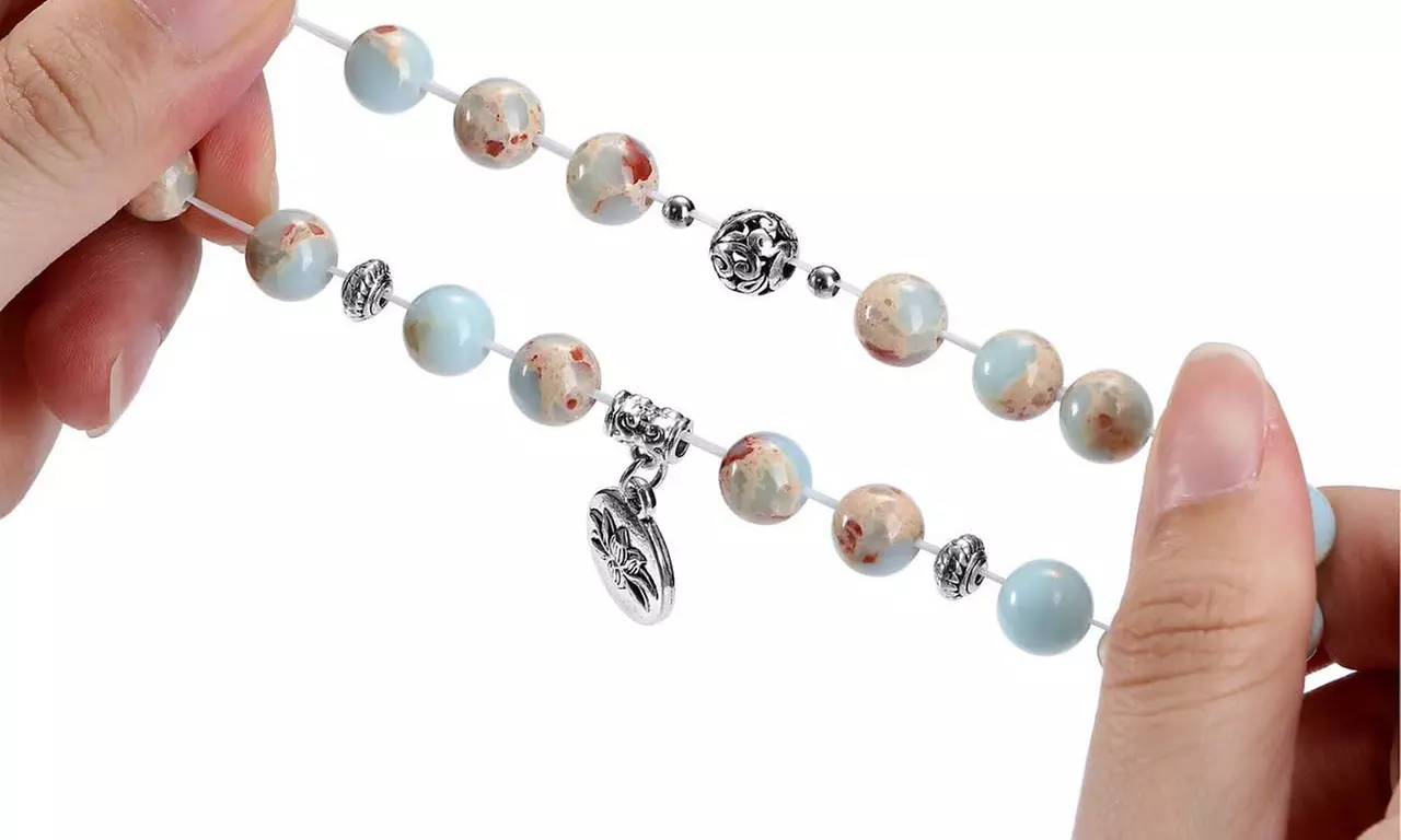 1x oder 2x 3er-Set Schmuckstein-Armbänder mit Blatt-Anhängern