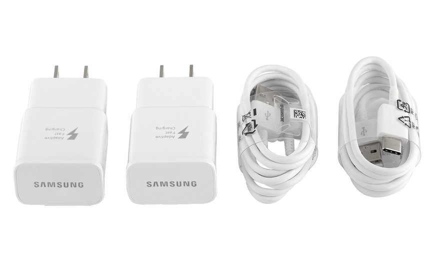 Image 3: Samsung Fast Charger 2 Pack OEM with 2 USB C Type C Cables S8 S9 Plus Note 8/9