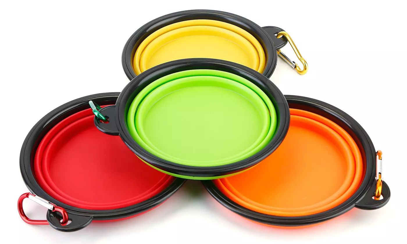 PetLuv Collapsible Silicone Travel Dog Bowls with Carabiners (4-Pack)