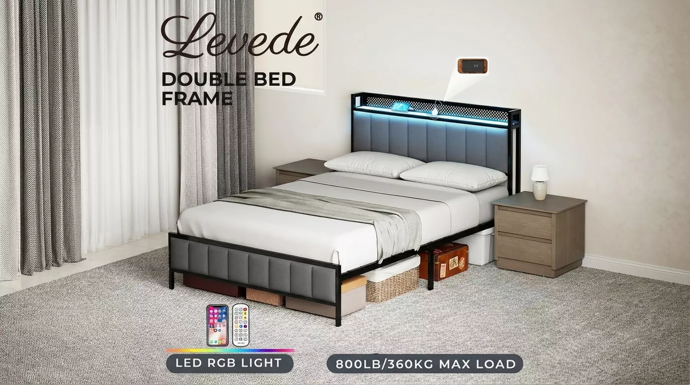 Levede LED Metal Bed Frame with RGB Lights, USB and Type-C Charging