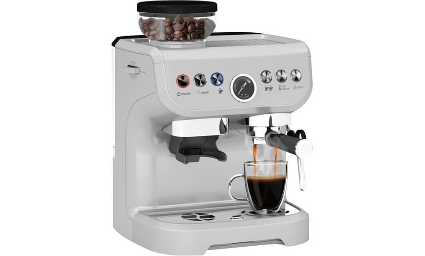 Image 4: HomCom Espresso Machine with 15 Grind Settings and a Steam Wand