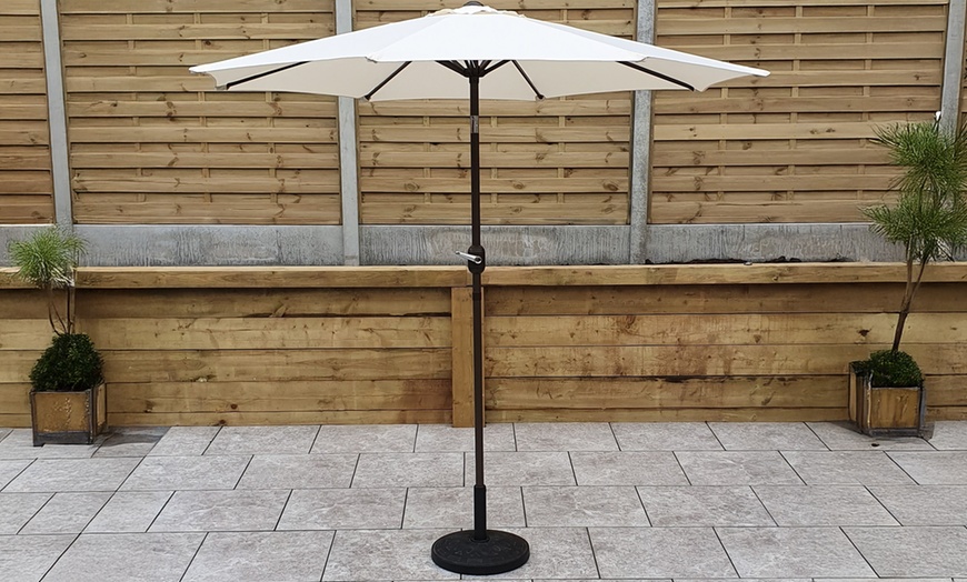 Image 1: Phoenix 2.5m Table Parasol in Beige with Base