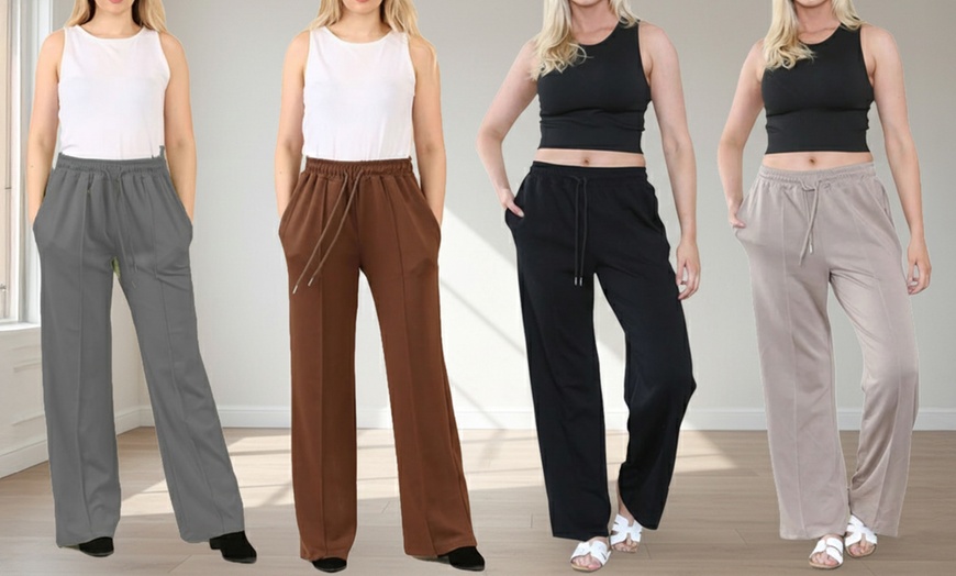 Image 1: Plain and Seam Front Wide Leg Trousers
