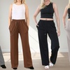 Image 1: Plain and Seam Front Wide Leg Trousers