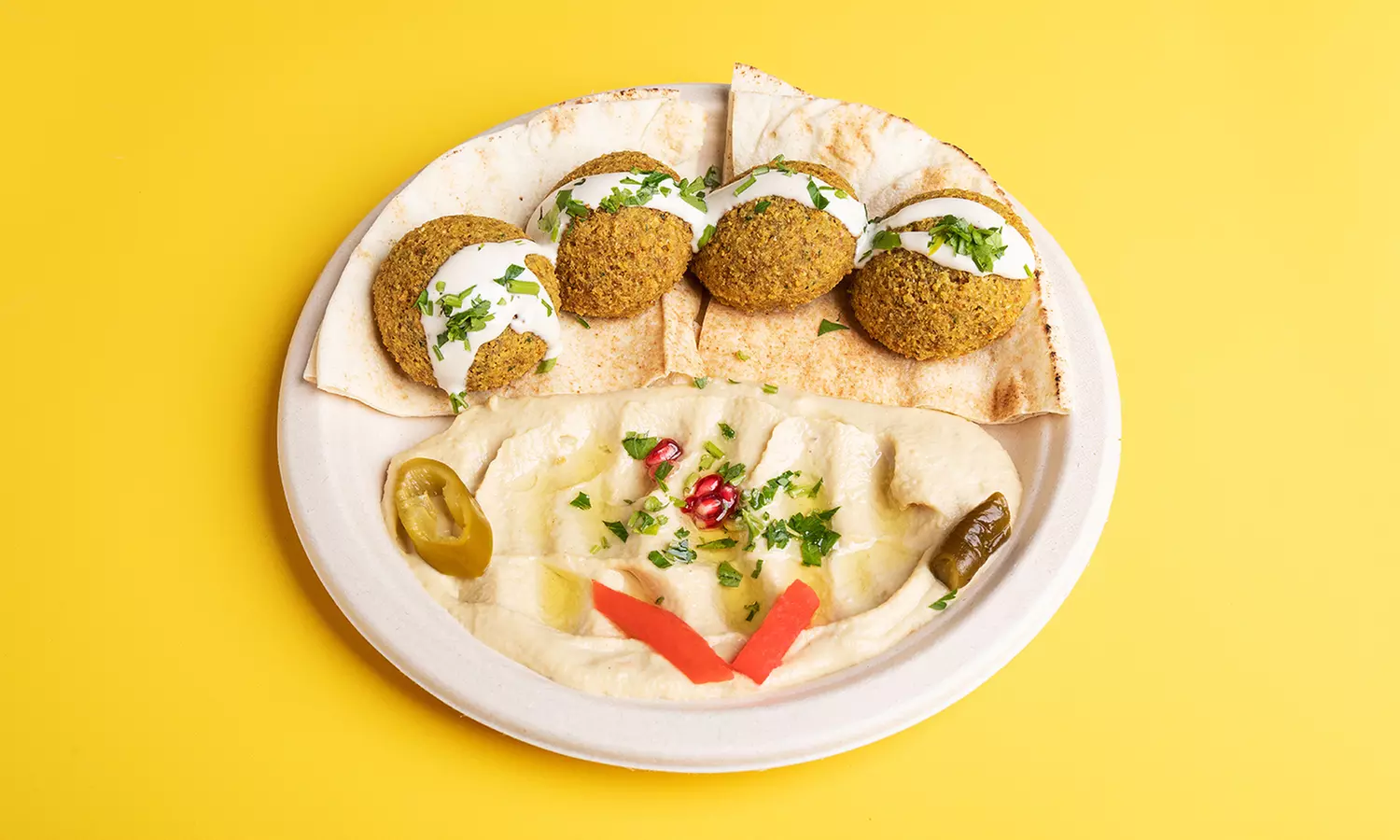 Falafel na miejscu lub na wynos: kanapki w dwóch rozmiarach i dania