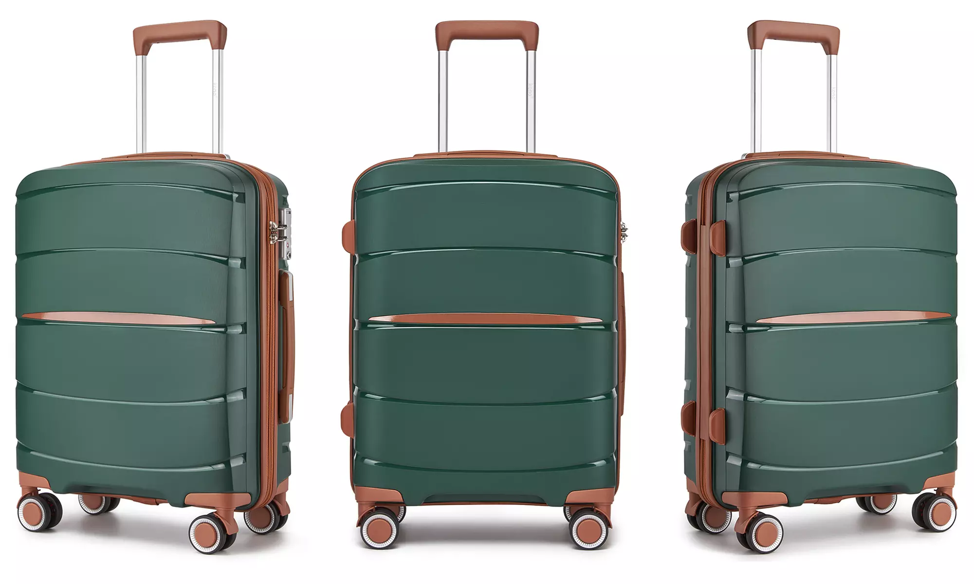 Maletas de ruedas rígidas en color verde con cerradura TSA, de Kono