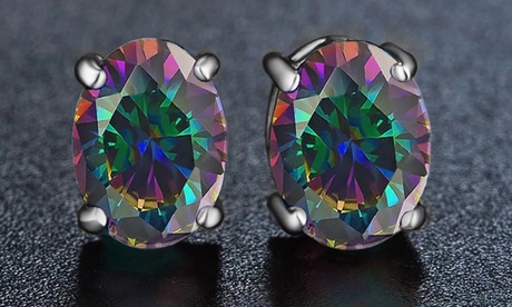 Sterling Silver 2.00 CTTW Genuine Rainbow Topaz Stud Earrings None 2 ct December Mystic Topaz Sterling Silver