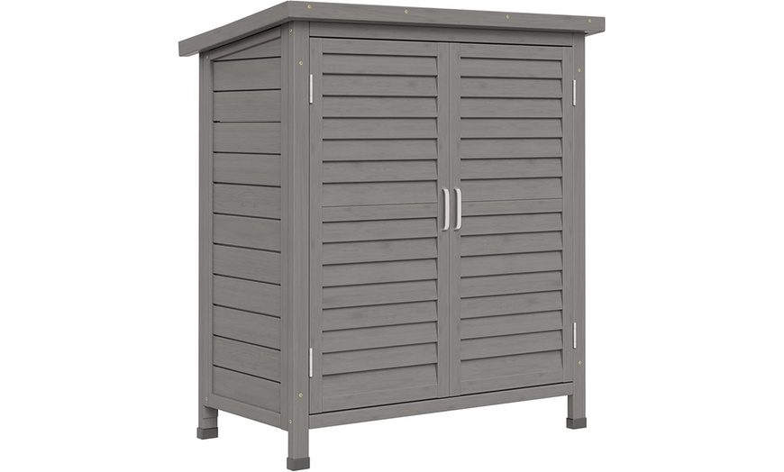 Image 15: Outsunny Wooden Garden Storage Sheds in Grey or Natural Wood