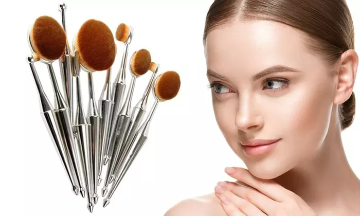 Professional Oval Kabuki Cosmetic Makeup Brushes Set - 10 Pieces