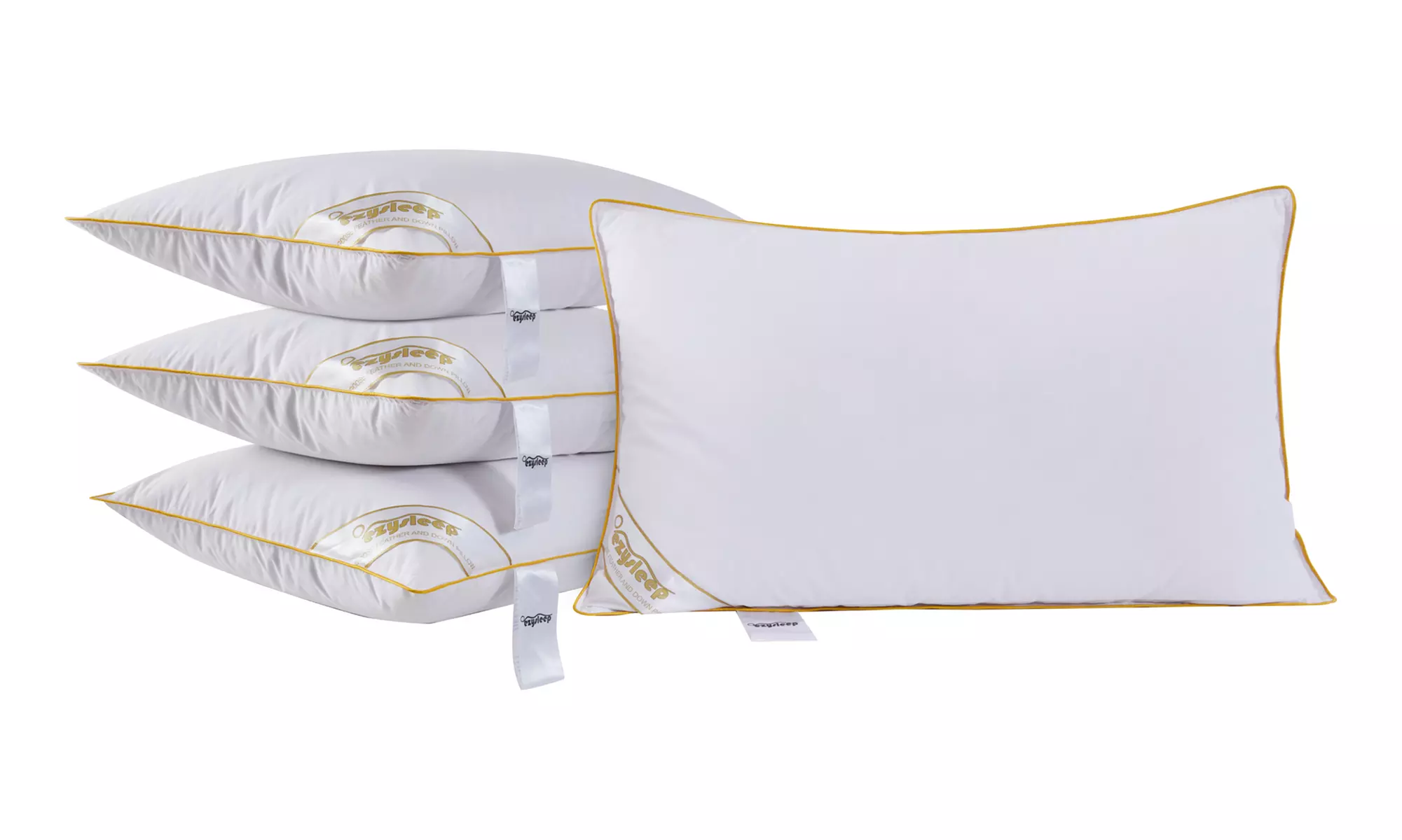 Luxury Goose Feather & Down Pillows - 2 or 4 Pack with Gold Piping