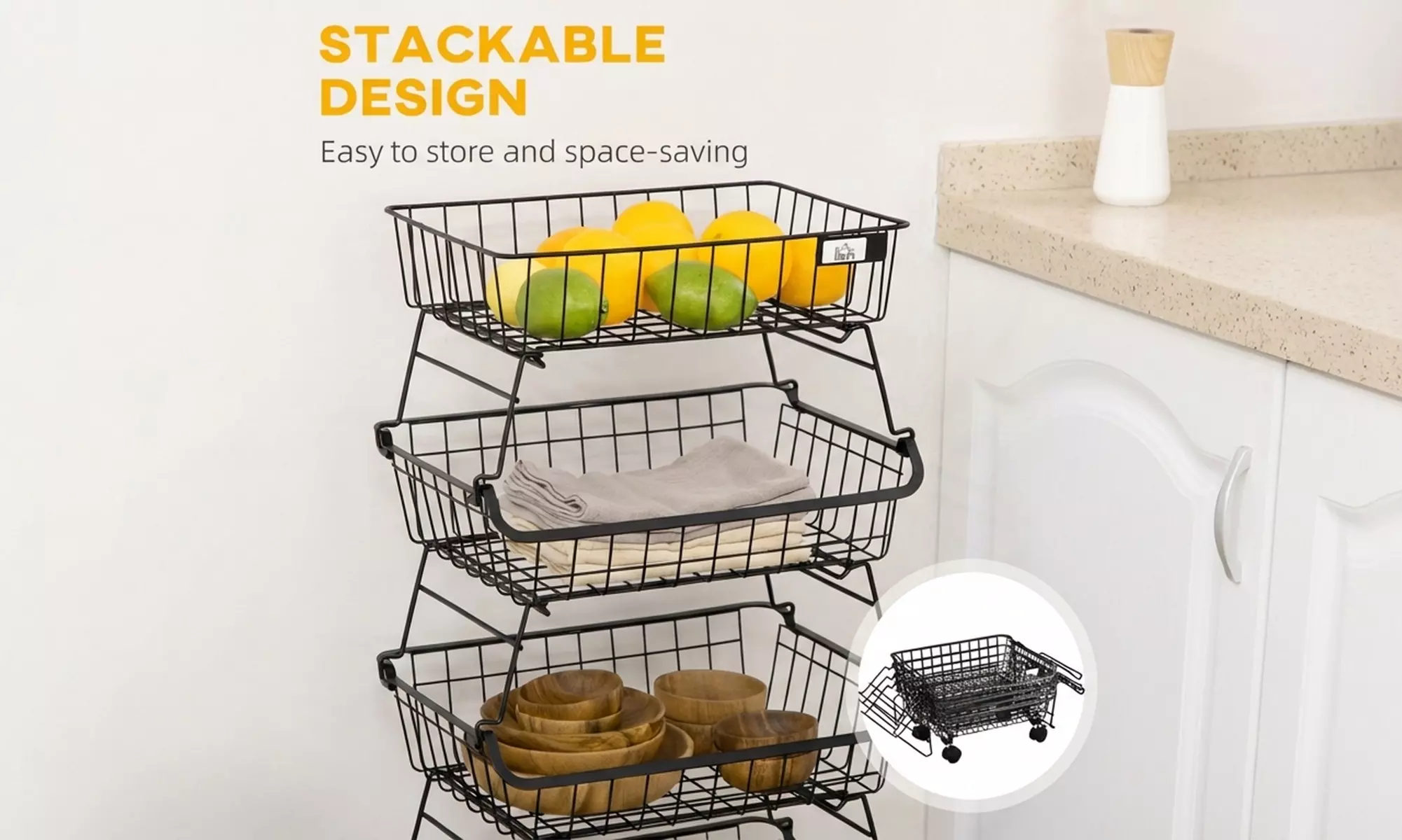 HomCom 5-Tier Steel Storage Trolley with Wheels in Black