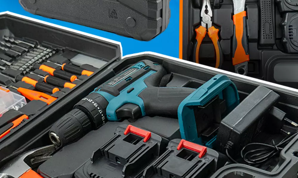 Accuboormachine met accessoires